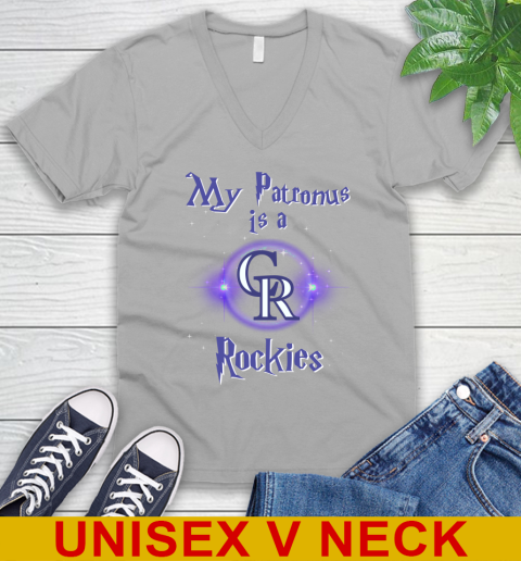 MLB Baseball Harry Potter My Patronus Is A Colorado Rockies V-Neck T-Shirt 3