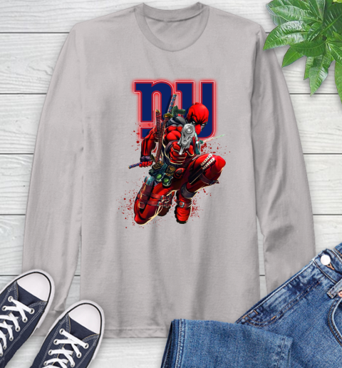 NFL Deadpool Marvel Comics Sports Football New York Giants Long Sleeve T-Shirt 12