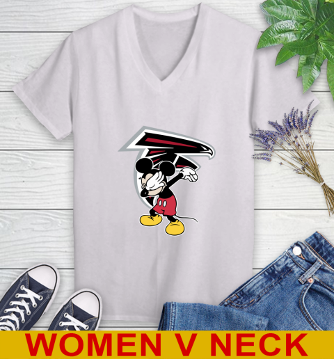 Atlanta Falcons NFL Football Dabbing Mickey Disney Sports Women's V-Neck T-Shirt