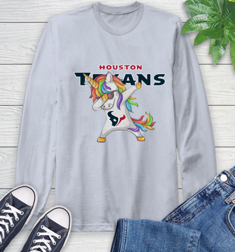 Houston Texans NFL Football Funny Unicorn Dabbing Sports Long Sleeve T-Shirt 6