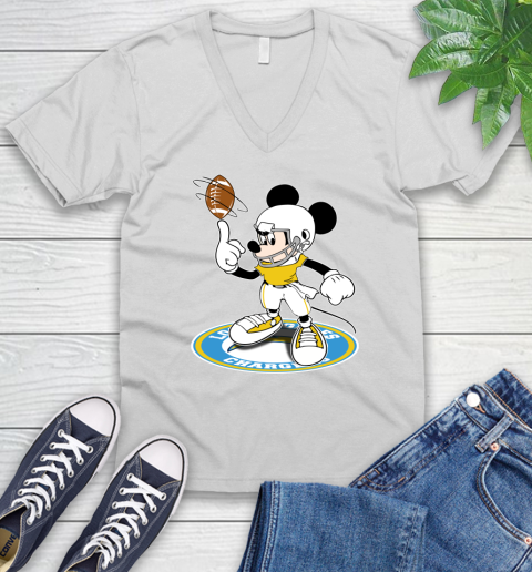NFL Football Los Angeles Chargers Cheerful Mickey Disney Shirt V-Neck T-Shirt 2
