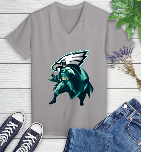NFL Batman Football Sports Philadelphia Eagles Women's V-Neck T-Shirt 4
