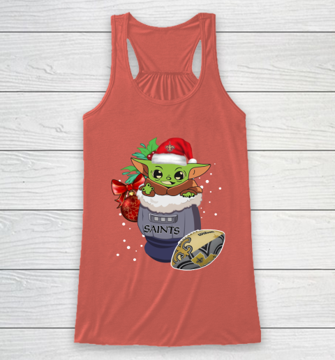 New Orleans Saints Christmas Baby Yoda Star Wars Funny Happy NFL Racerback Tank 4