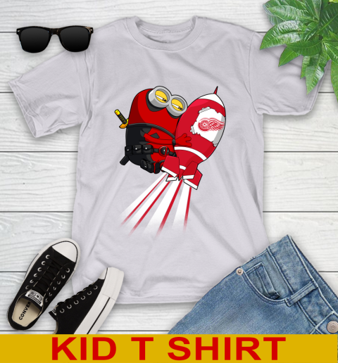 NHL Hockey Detroit Red Wings Deadpool Minion Marvel Shirt Youth T-Shirt 4