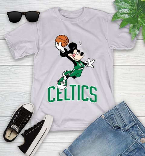 NBA Basketball Boston Celtics Cheerful Mickey Mouse Shirt Youth T-Shirt 4