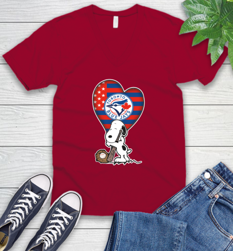 Toronto Blue Jays MLB Baseball The Peanuts Movie Adorable Snoopy V-Neck T-Shirt 8