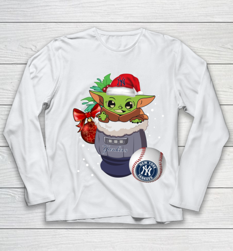 New York Yankees Christmas Baby Yoda Star Wars Funny Happy MLB Youth Long Sleeve 2