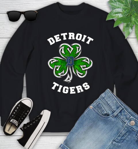 MLB Detroit Tigers Three Leaf Clover St Patrick's Day Baseball Sports Youth Sweatshirt