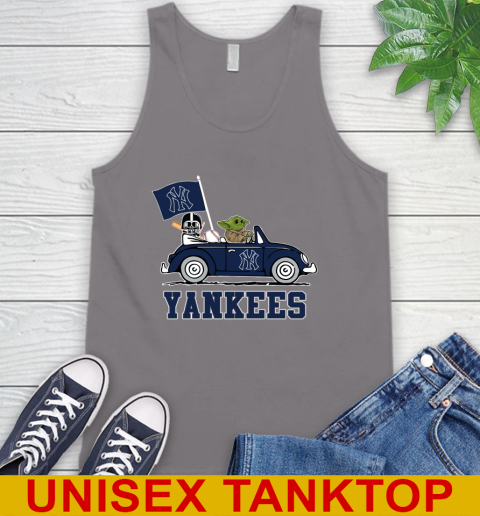 MLB Baseball New York Yankees Darth Vader Baby Yoda Driving Star Wars Shirt Tank Top 7