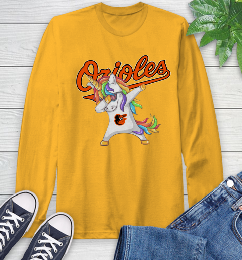 Baltimore Orioles MLB Baseball Funny Unicorn Dabbing Sports Long Sleeve T-Shirt 3