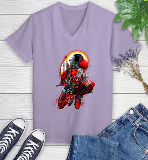 NFL Deadpool Marvel Comics Sports Football Washington Redskins Women's V-Neck T-Shirt 14