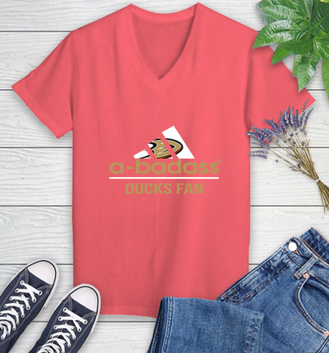 NHL A Badass Anaheim Ducks Fan Adidas Hockey Sports Women's V-Neck T-Shirt 6