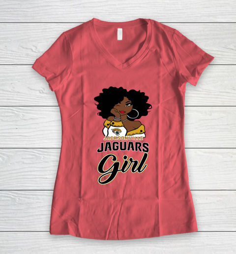 Jacksonville Jaguars Girl NFL Women's V-Neck T-Shirt 6
