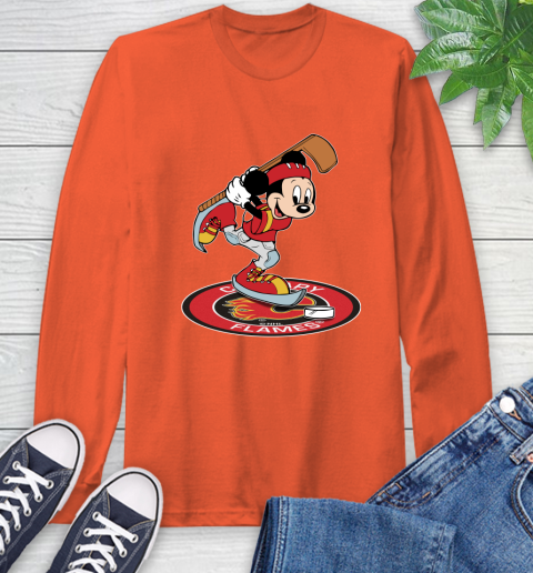 NHL Hockey Calgary Flames Cheerful Mickey Disney Shirt Long Sleeve T-Shirt 5