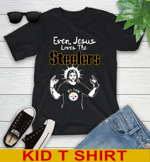 Pittsburgh Steelers NFL Football Even Jesus Loves The Steelers Shirt Youth T-Shirt