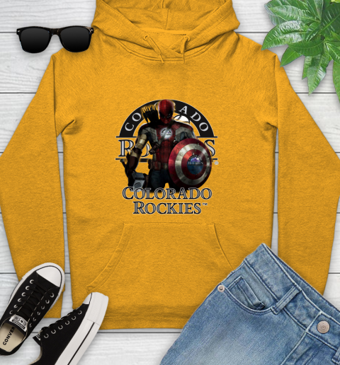 MLB Captain America Thor Spider Man Hawkeye Avengers Endgame Baseball Colorado Rockies Youth Hoodie 3