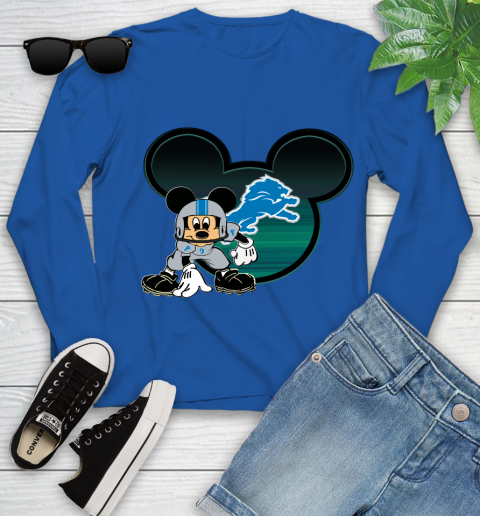 NFL Detroit Lions Mickey Mouse Disney Football T Shirt Youth Long Sleeve 9