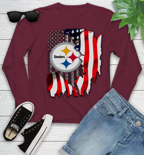 Pittsburgh Steelers NFL Football American Flag Youth Long Sleeve 6