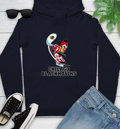 NHL Hockey Chicago Blackhawks Cheerful Mickey Mouse Shirt Youth Hoodie 4