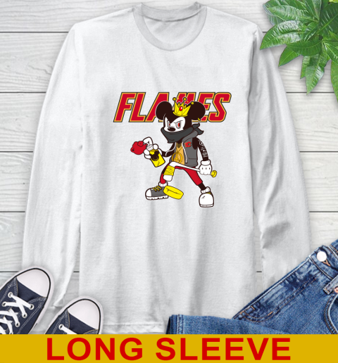 Calgary Flames NHL Hockey Mickey Peace Sign Sports Long Sleeve T-Shirt