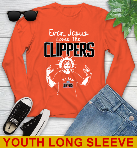 LA Clippers NBA Basketball Even Jesus Loves The Clippers Shirt Youth Long Sleeve 3