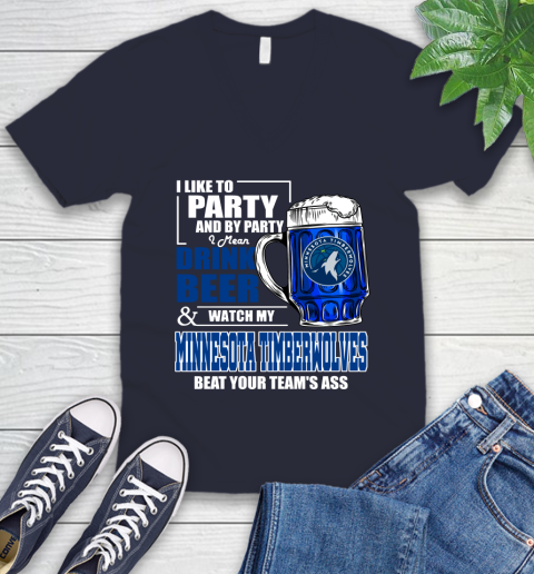 NBA Drink Beer and Watch My Minnesota Timberwolves Beat Your Team's Ass Basketball V-Neck T-Shirt 2