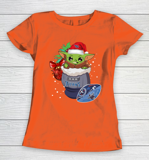Tennessee Titans Christmas Baby Yoda Star Wars Funny Happy NFL Women's T-Shirt 5