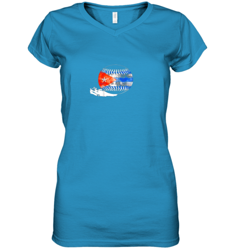 o9xf vintage baseball cuba flag shirt cuban pride women v neck t shirt 39 front sapphire