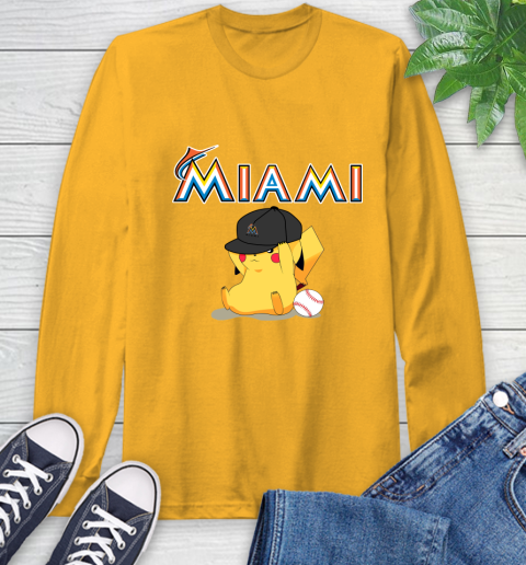 MLB Pikachu Baseball Sports Miami Marlins Long Sleeve T-Shirt 3
