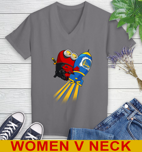 NBA Basketball Golden State Warriors Deadpool Minion Marvel Shirt Women's V-Neck T-Shirt 11