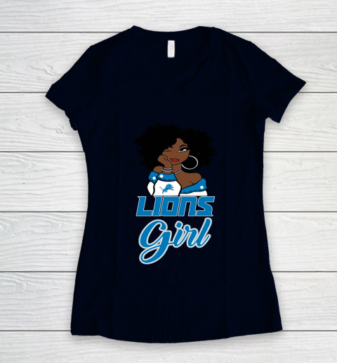 Detroit Lions Girl NFL Women's V-Neck T-Shirt 3