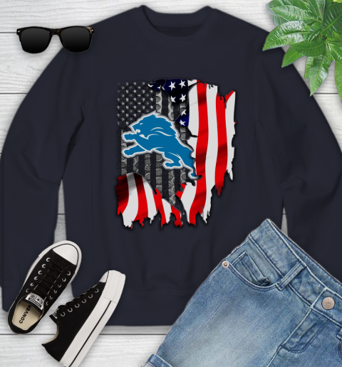 Detroit Lions NFL Football American Flag Youth Sweatshirt 3 Detroit Lions NFL Football American Flag Youth Sweatshirt - Image 3