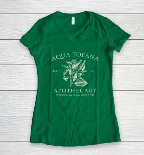 Funny Feminist Aqua Tofana Apothecary Vintage Women's V-Neck T-Shirt 3