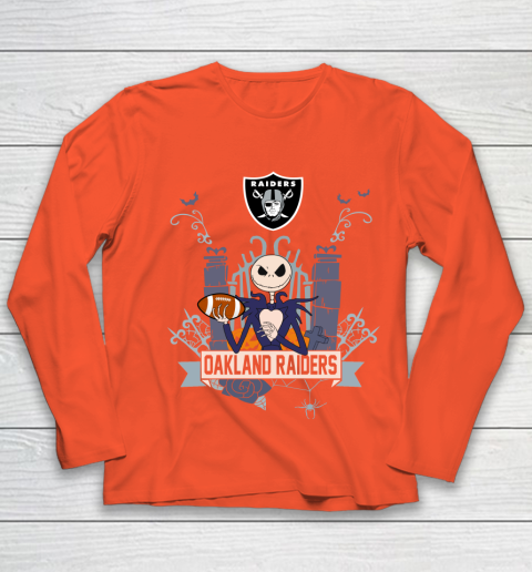 NFL Oakland Raiders Football Jack Skellington Halloween Youth Long Sleeve 3