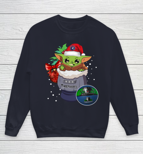 Minnesota Timberwolves Christmas Baby Yoda Star Wars Funny Happy NBA Youth Sweatshirt 3