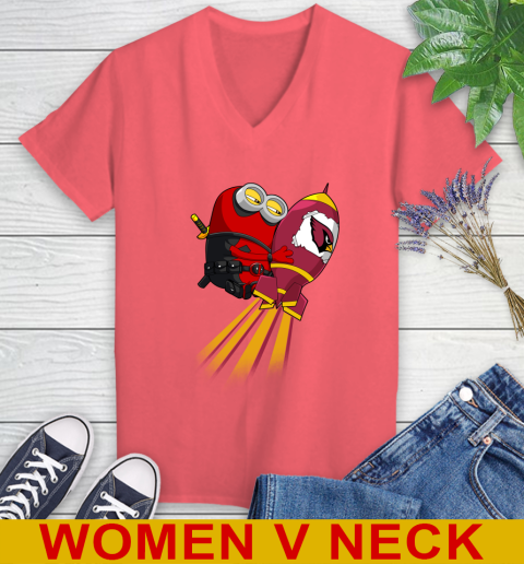 NFL Football Arizona Cardinals Deadpool Minion Marvel Shirt Women's V-Neck T-Shirt 6