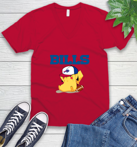 NFL Pikachu Football Sports Buffalo Bills V-Neck T-Shirt 7