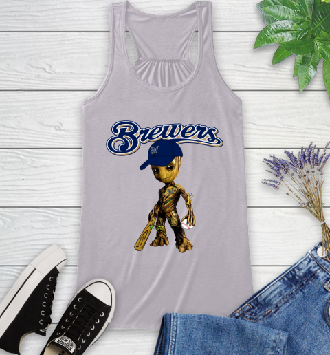 MLB Milwaukee Brewers Groot Guardians Of The Galaxy Baseball Racerback Tank 5