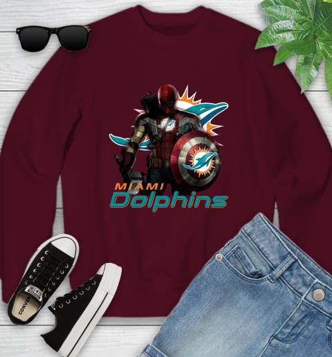 NFL Captain America Thor Spider Man Hawkeye Avengers Endgame Football Miami Dolphins Youth Sweatshirt 5