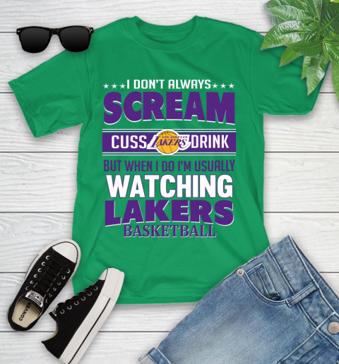 Los Angeles Lakers NBA Basketball I Scream Cuss Drink When I'm Watching My Team Youth T-Shirt 8