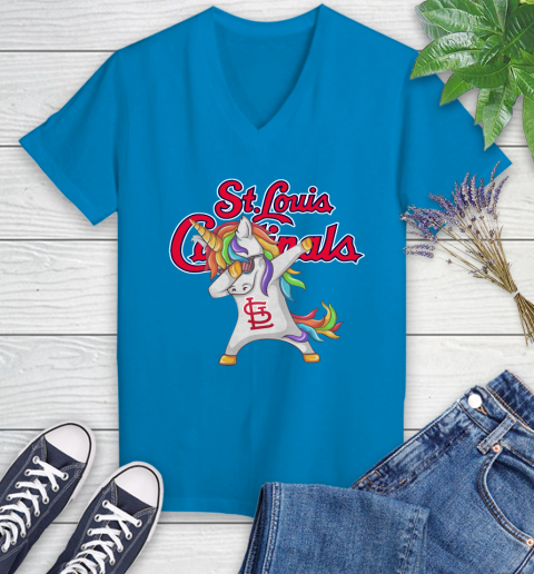 St.Louis Cardinals MLB Baseball Funny Unicorn Dabbing Sports Women's V-Neck T-Shirt 7