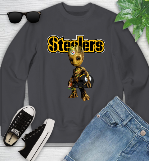 Pittsburgh Steelers NFL Football Groot Marvel Guardians Of The Galaxy Youth Sweatshirt 6