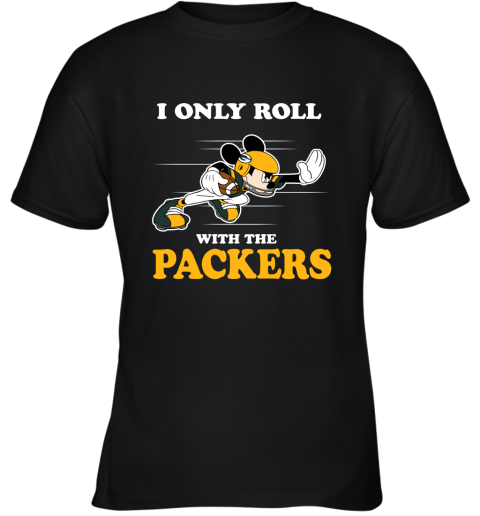 NFL Mickey Mouse I Only Roll With Green Bay Packers Youth T-Shirt