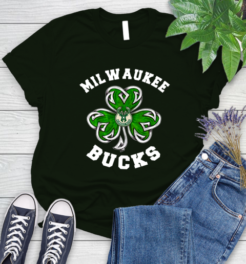 NBA Milwaukee Bucks Three Leaf Clover St Patrick's Day Basketball Sports Women's T-Shirt 6