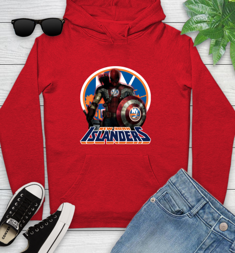 NHL Captain America Thor Spider Man Hawkeye Avengers Endgame Hockey New York Islanders Youth Hoodie 11