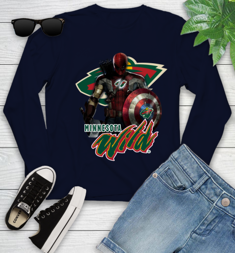 NHL Captain America Thor Spider Man Hawkeye Avengers Endgame Hockey Minnesota Wild Youth Long Sleeve 3