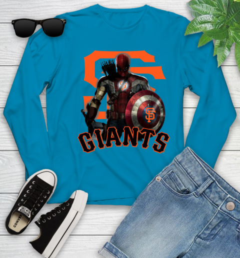 MLB Captain America Thor Spider Man Hawkeye Avengers Endgame Baseball San Francisco Giants Youth Long Sleeve 7