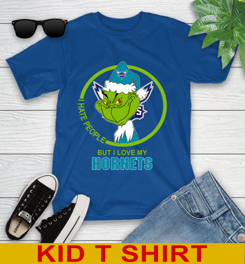 Charlotte Hornets NBA Christmas Grinch I Hate People But I Love My Favorite Basketball Team Youth T-Shirt 9