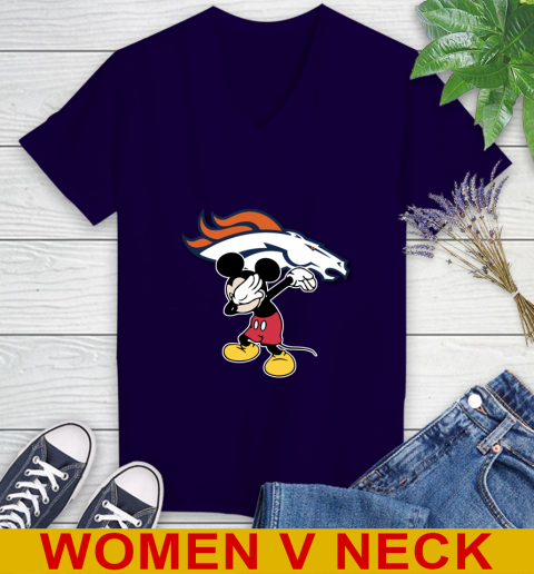 Denver Broncos NFL Football Dabbing Mickey Disney Sports Women's V-Neck T-Shirt 4