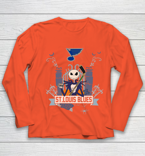 NHL St.Louis Blues Hockey Jack Skellington Halloween Youth Long Sleeve 3